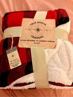 True North Traders Red Buffalo Plaid Plush Reversible Sherpa Throw